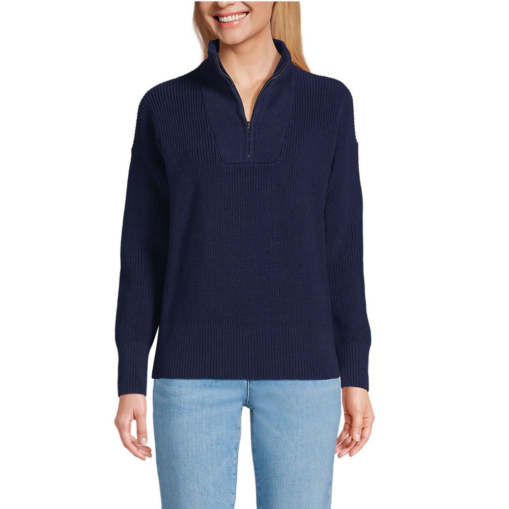 Land’s End Women's Drifter Cotton Quarter Zip Pullover Black Sweater S 6-8